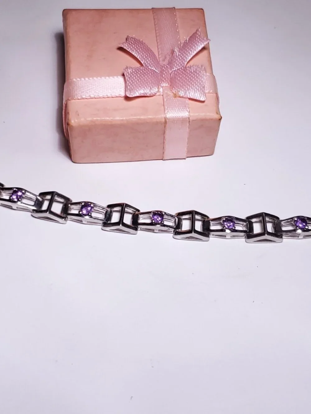 Estate 1.65ctw Natural Amethyst Pyramid Link Sterling Silver 7.5